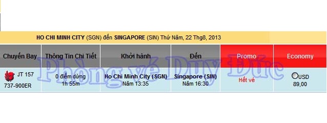 Giá vé máy bay đi Singapore – Lion Air