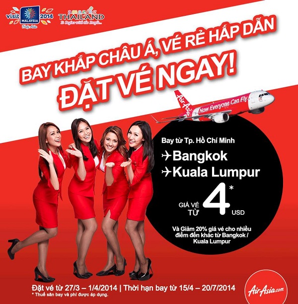 Air Asia tung vé đi Bangkok cực sốc 4 USD
