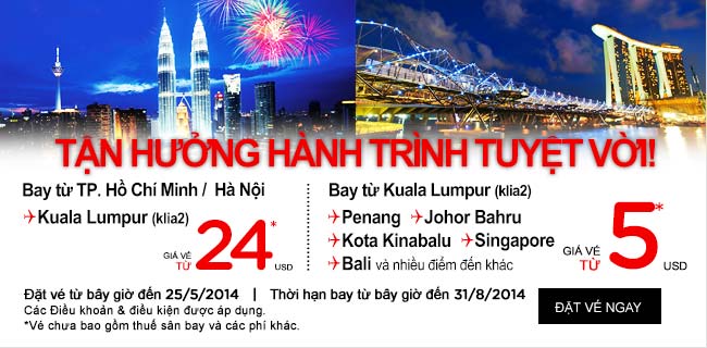 Du lịch đến Kuala Lumpur cùng Air Asia chỉ 24 USD