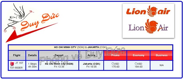 Giá vé máy bay đi Jakarta hãng Lion Air chỉ 175 USD