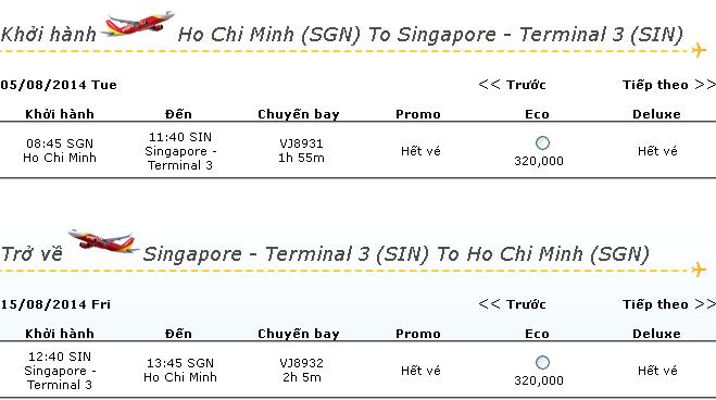 Giá vé máy bay khứ hồi đi Singapore