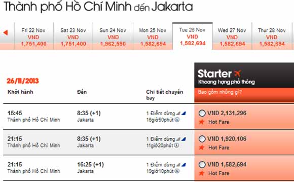 Hướng dẫn cách mua vé đi Jakarta chỉ 1.582.000 VNĐ