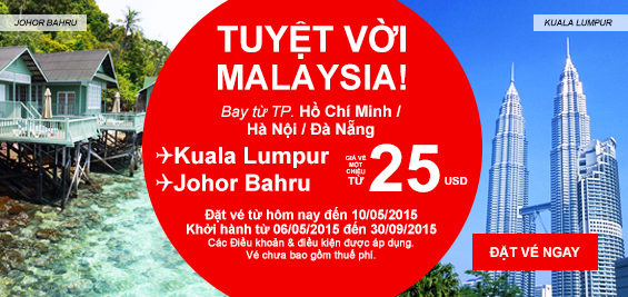 Air Asia khuyến mãi vé Kuala Lumpur 25 USD