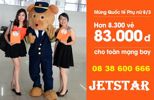 Mừng ngày 8 tháng 3 Jetstar tặng vé giá 83.000 vnd