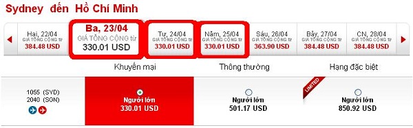 Bảng giá vé Sydney về Hồ Chí Minh chỉ 330 USD