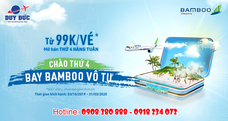 Bamboo Airways khuyến mãi ngày thứ 4 vé máy bay từ 99k