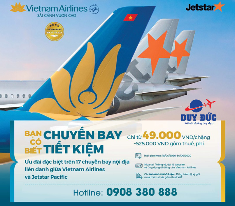 Ưu đãi đặc biệt chuyến bay liên danh Vietnam Airlines - Jetstar