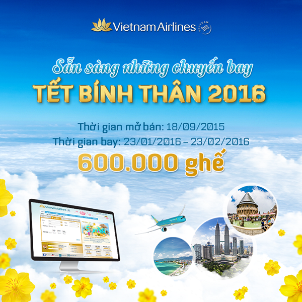 VietnamAirlines bắt đầu mở bán vé máy bay Tết 2016