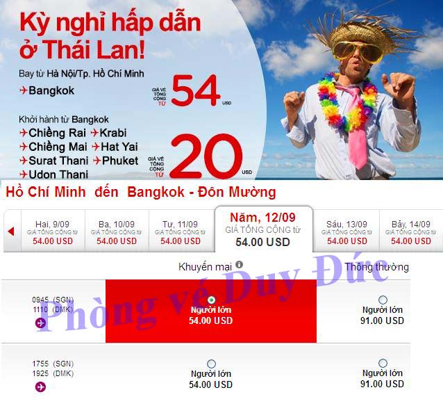 Air Asia bán vé máy bay đi Bangkok 54 USD