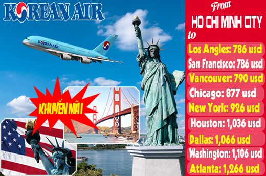 Korean Air khuyến mãi vé rẻ đi Mỹ