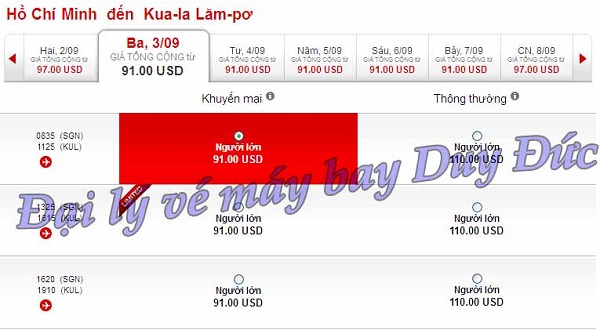 Air Asia bán vé đi Kuala Lumpur 91 USD