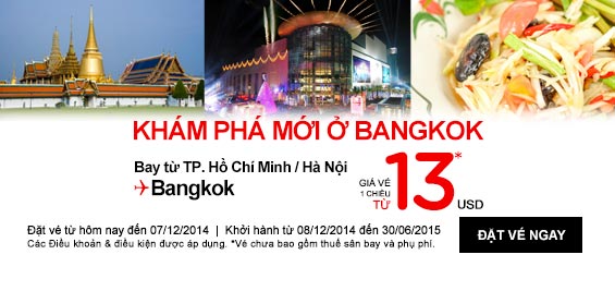 Air Asia tung vé máy bay đi Bangkok chỉ 13 USD