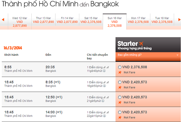 Cách đặt vé đi Bangkok giá rẻ hãng Jetstar