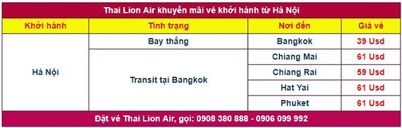 Mua vé rẻ đi Thái Lan khởi hành từ Hà Nội