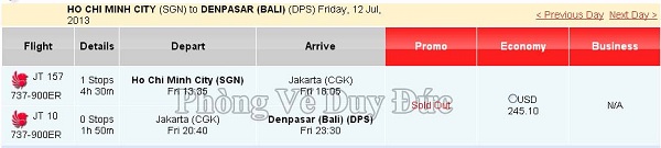 Giá vé máy bay đi Bali hãng Lion Air