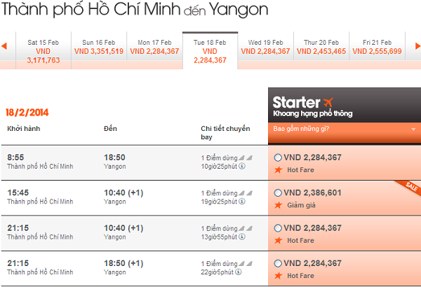 Jetstar bán vé đi Yangon 2.284.000 VNĐ
