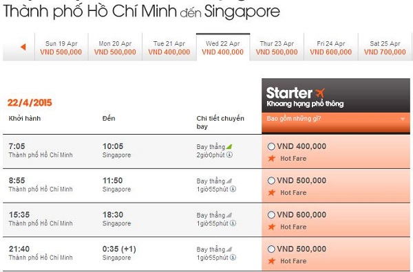 Jetstar rải rác vé bay đi Singapore 400.000 VNĐ