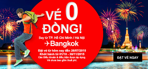 Air Asia tri ân khách hàng tung vé Bangkok 0 đồng