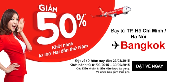 Giờ vàng Air Asia – giảm vé máy bay Bangkok 25 USD