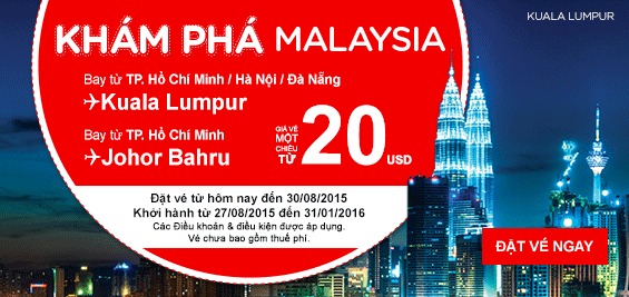 Cách đơn giản đặt vé máy bay Kuala Lumpur 20 USD