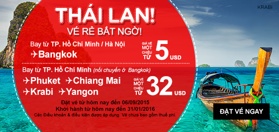 Mừng 2/9 Air Asia tung vé rẻ Bangkok 5 USD