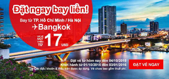 Air Asia tung vé đi Bangkok chỉ 17 USD