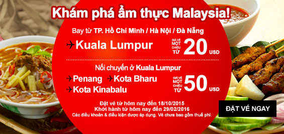 Air Asia bán vé máy bay đi Kuala Lumpur 20 USD