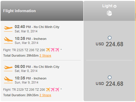 Muốn mua vé đi Incheon hãng Tiger Air như thế nào?