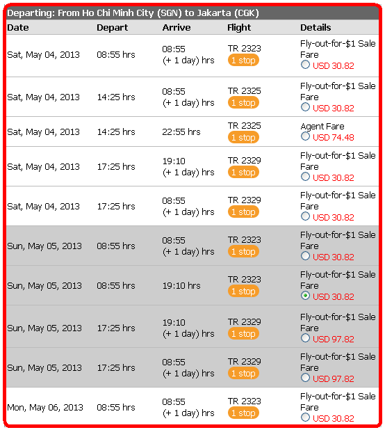Giá vé đi Jakarta của Tiger Airways chỉ 30 USD