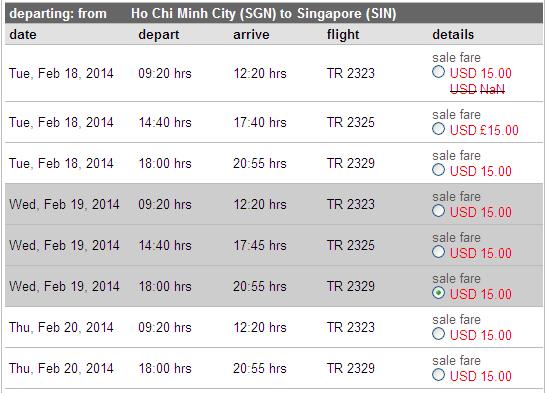 Tiger Air tung vé đi Singapore chỉ 15 USD