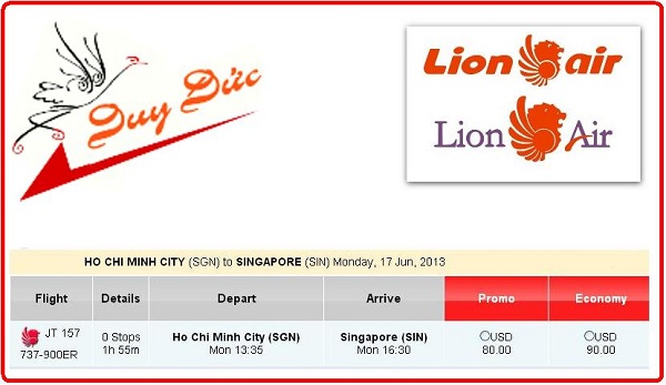 Vé máy bay đi Singapore giá rẻ hãng Lion Air