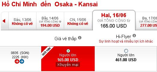 Vé máy bay giá rẻ Osaka 165 USD