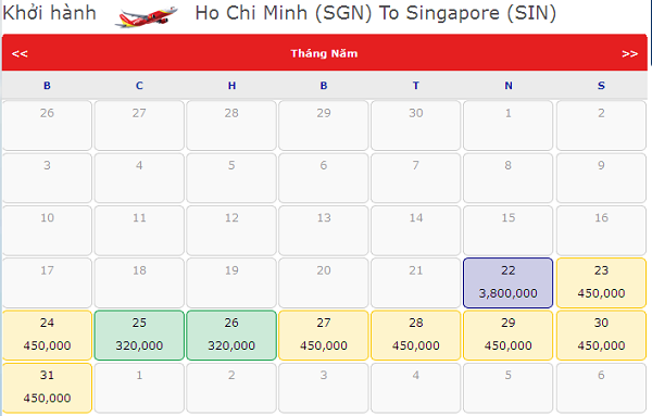 Vietjet Air bán vé đi Singapore 320.000 VNĐ