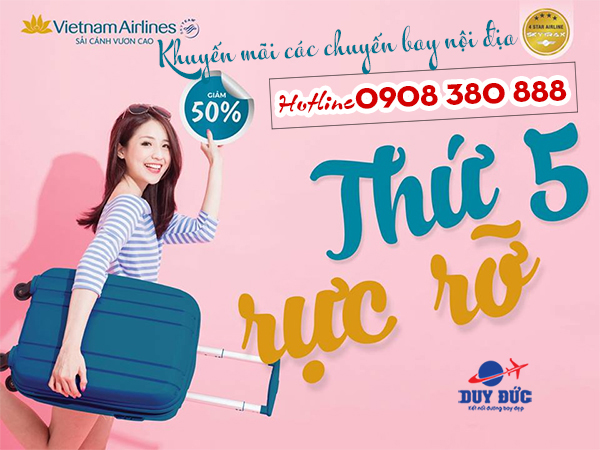 Thứ 5 Vietnam Airlines giảm 50% giá vé máy bay