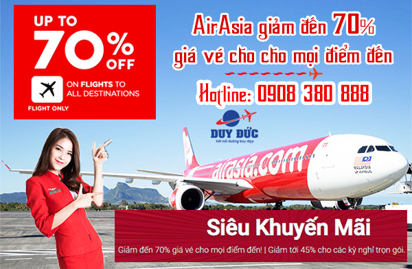 AirAsia giảm 70% giá vé mọi chuyến bay